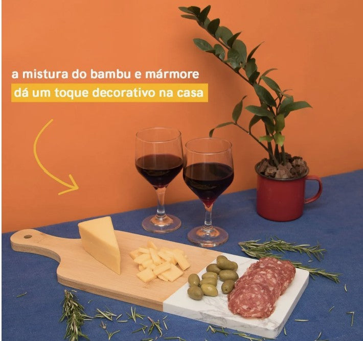 Barbecue Meat Cutting Board with Bamboo, Marble, and Handle