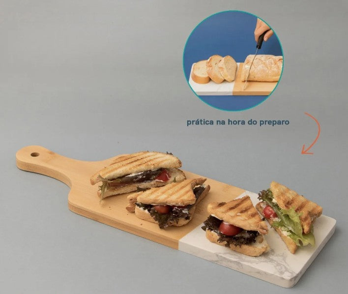 Barbecue Meat Cutting Board with Bamboo, Marble, and Handle