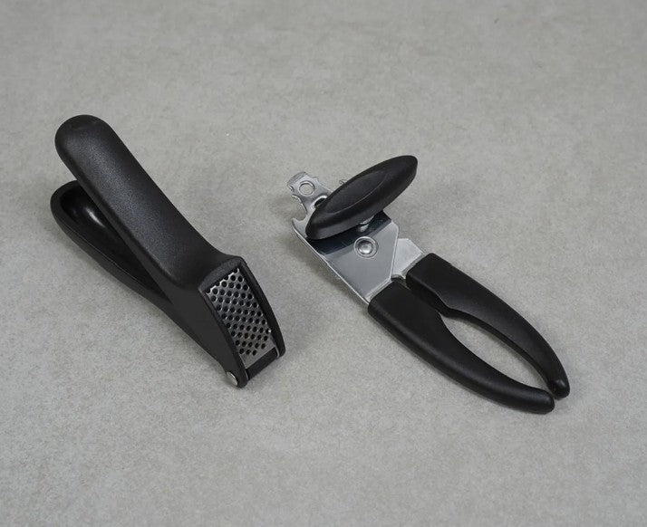 2-Piece Can Opener and Garlic Press Set - Black