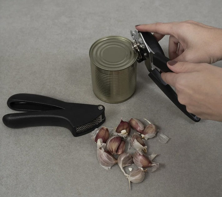 2-Piece Can Opener and Garlic Press Set - Black