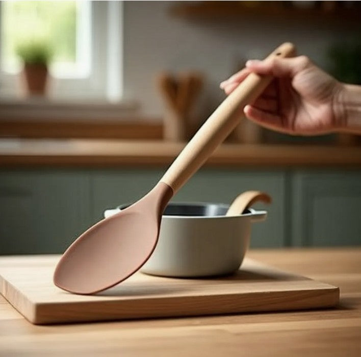 5-Piece Silicone Utensil Set with Wooden Handle